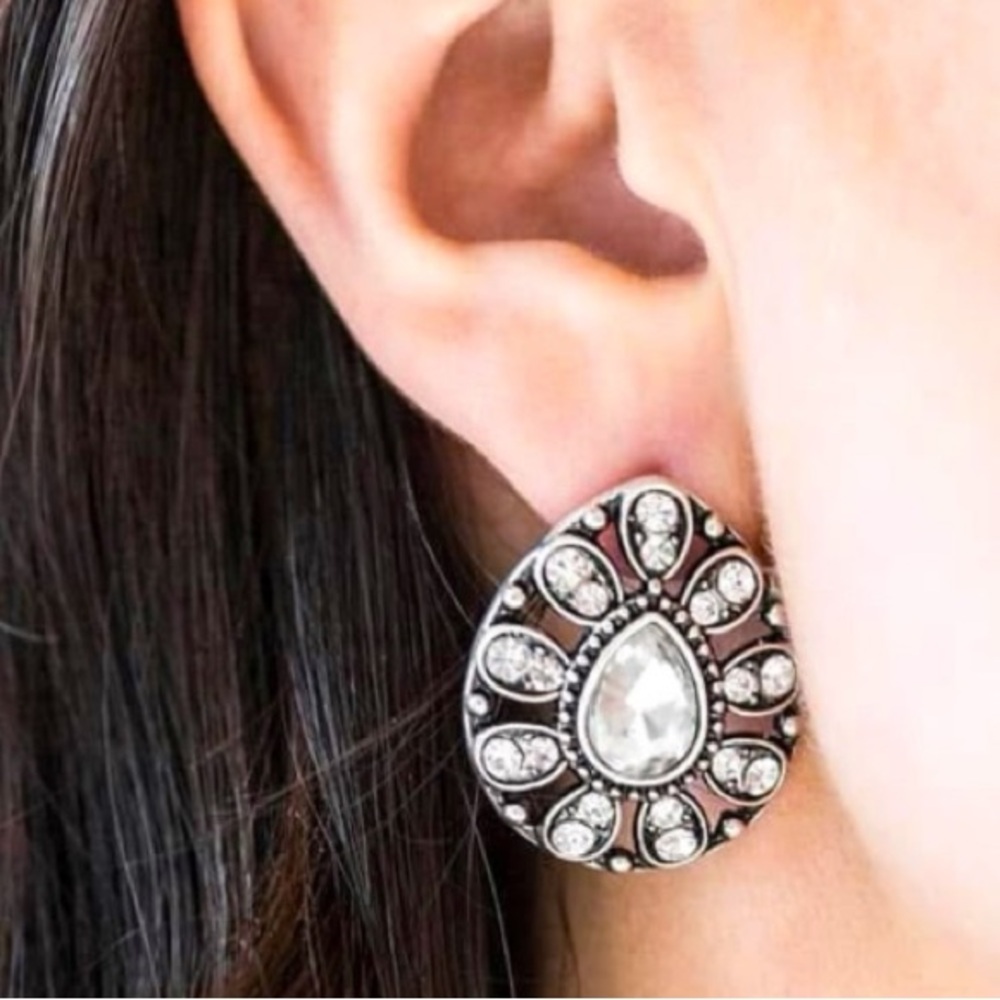 Crystal rhinestone silver post back earrings